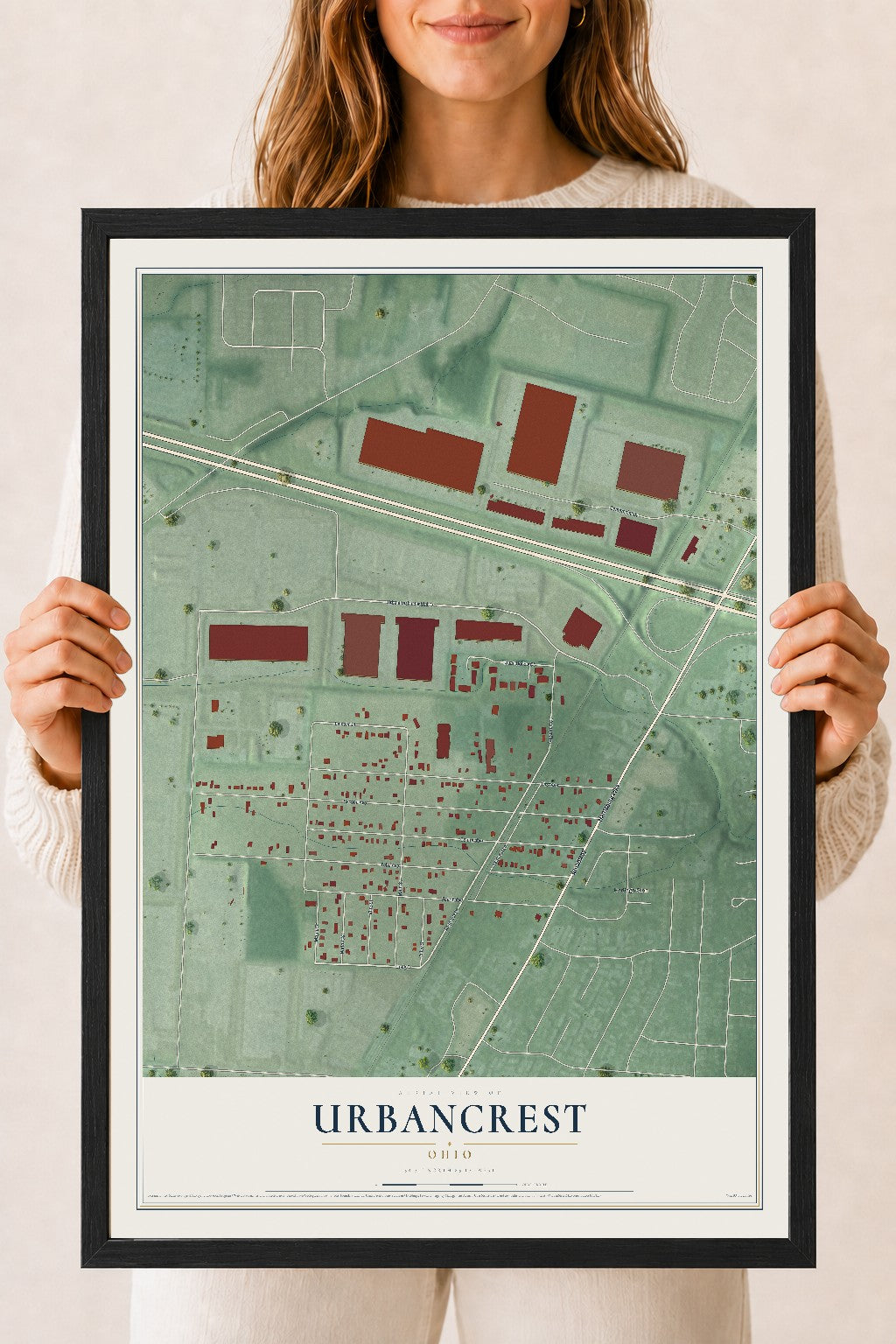 Map of Urbancrest, Ohio, 18 x 24 inch print in a black wood frame