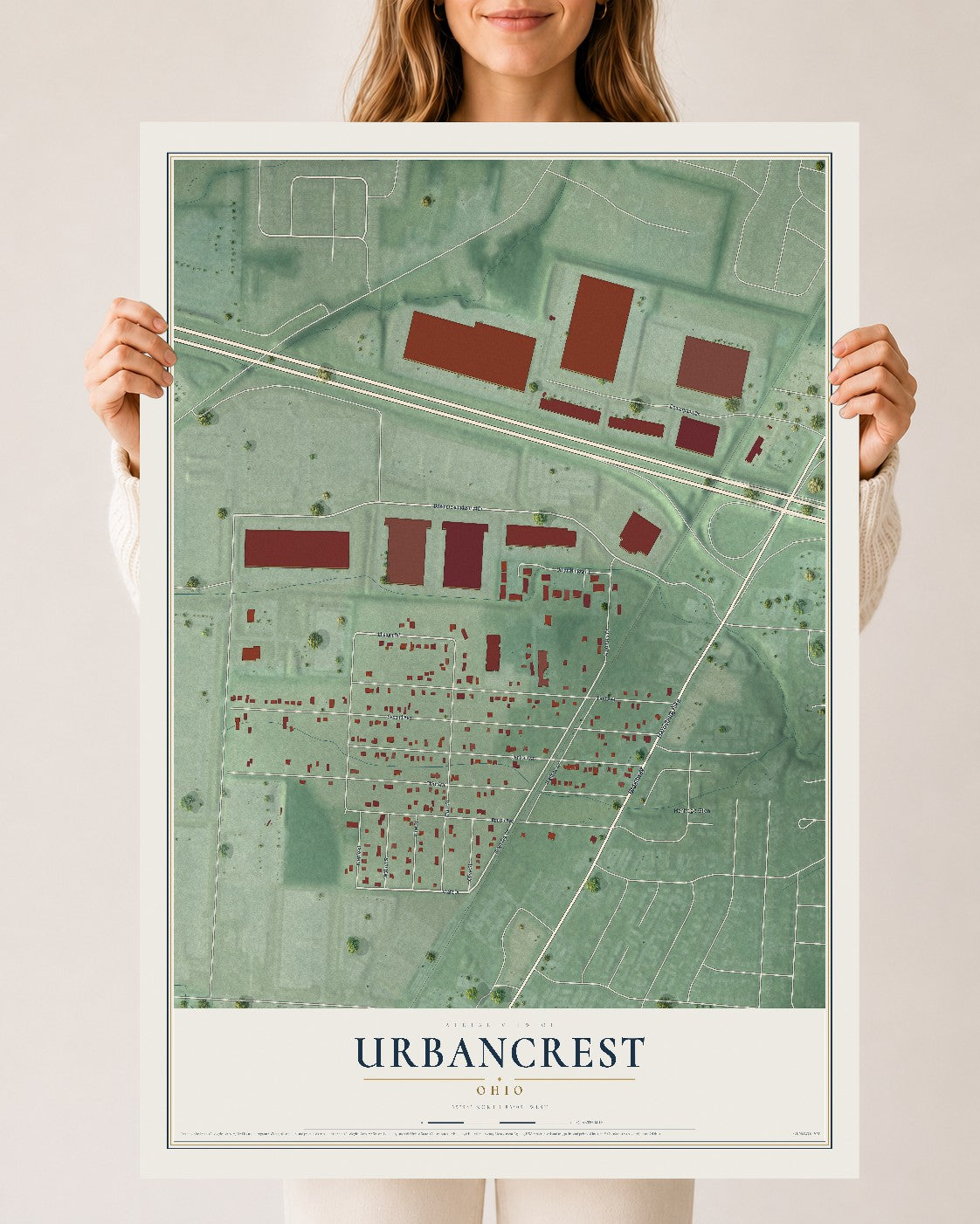 Map of Urbancrest, Ohio, 24 x 36 inch unframed archival matte print