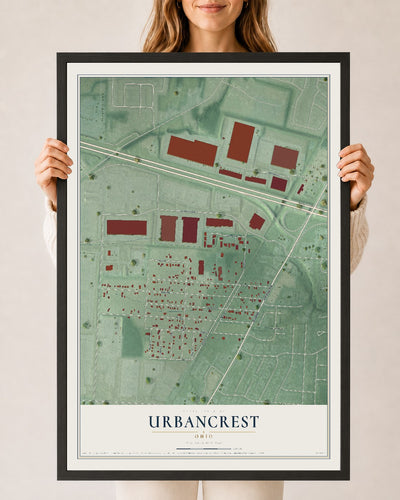 Map of Urbancrest, Ohio, 24 x 36 inch print in a black wood frame