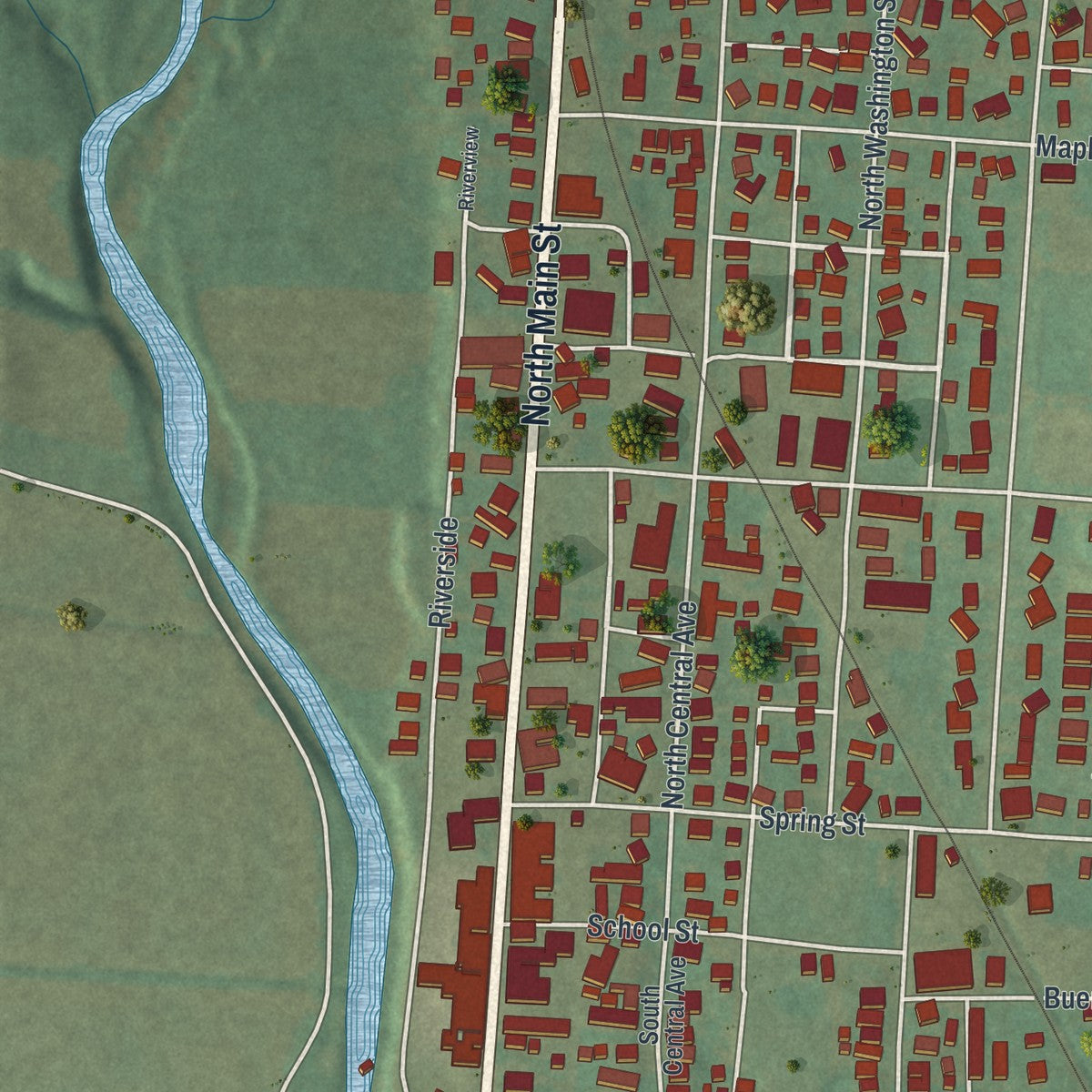 Close-up of the map of Utica, Ohio print showing street and building detail
