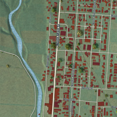 Close-up of the map of Utica, Ohio print showing street and building detail