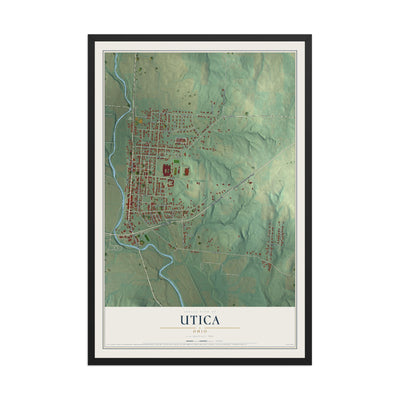 Map of Utica, Ohio, 12 x 18 inch print in a black wood frame