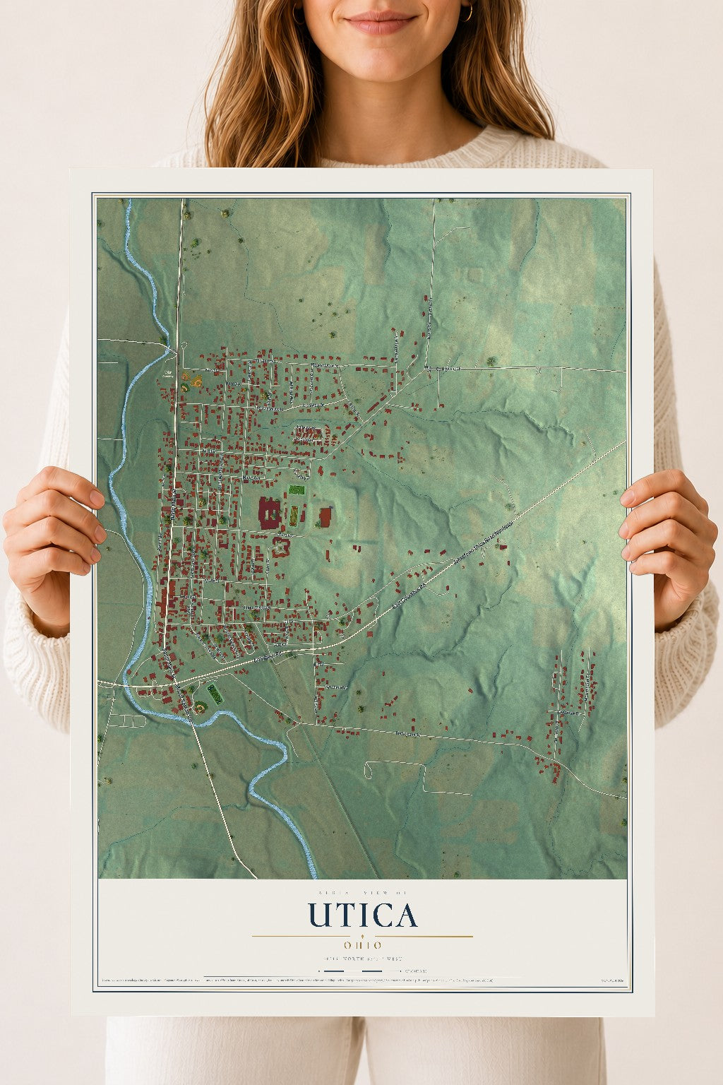 Map of Utica, Ohio, 18 x 24 inch unframed archival matte print