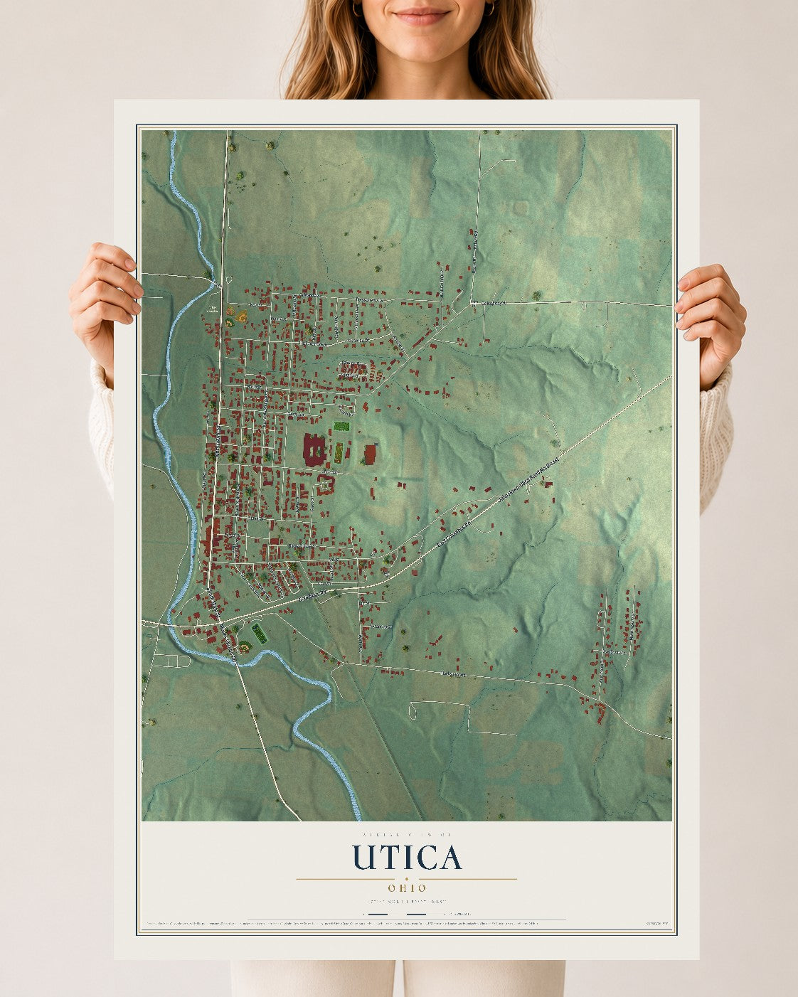 Map of Utica, Ohio, 24 x 36 inch unframed archival matte print