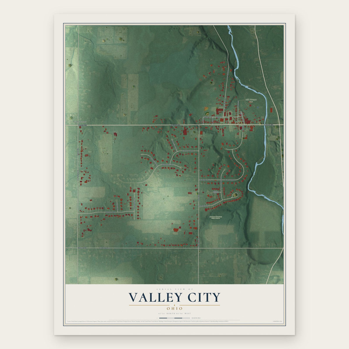 Valley City, Ohio map print, the full design