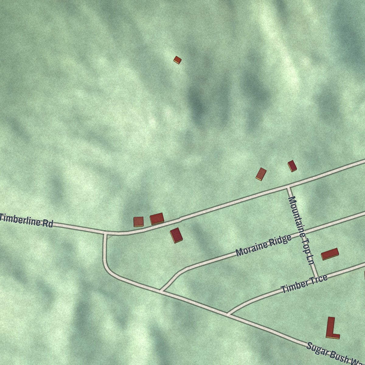 Second close-up of the map of Valley Hi, Ohio print showing more streets and buildings