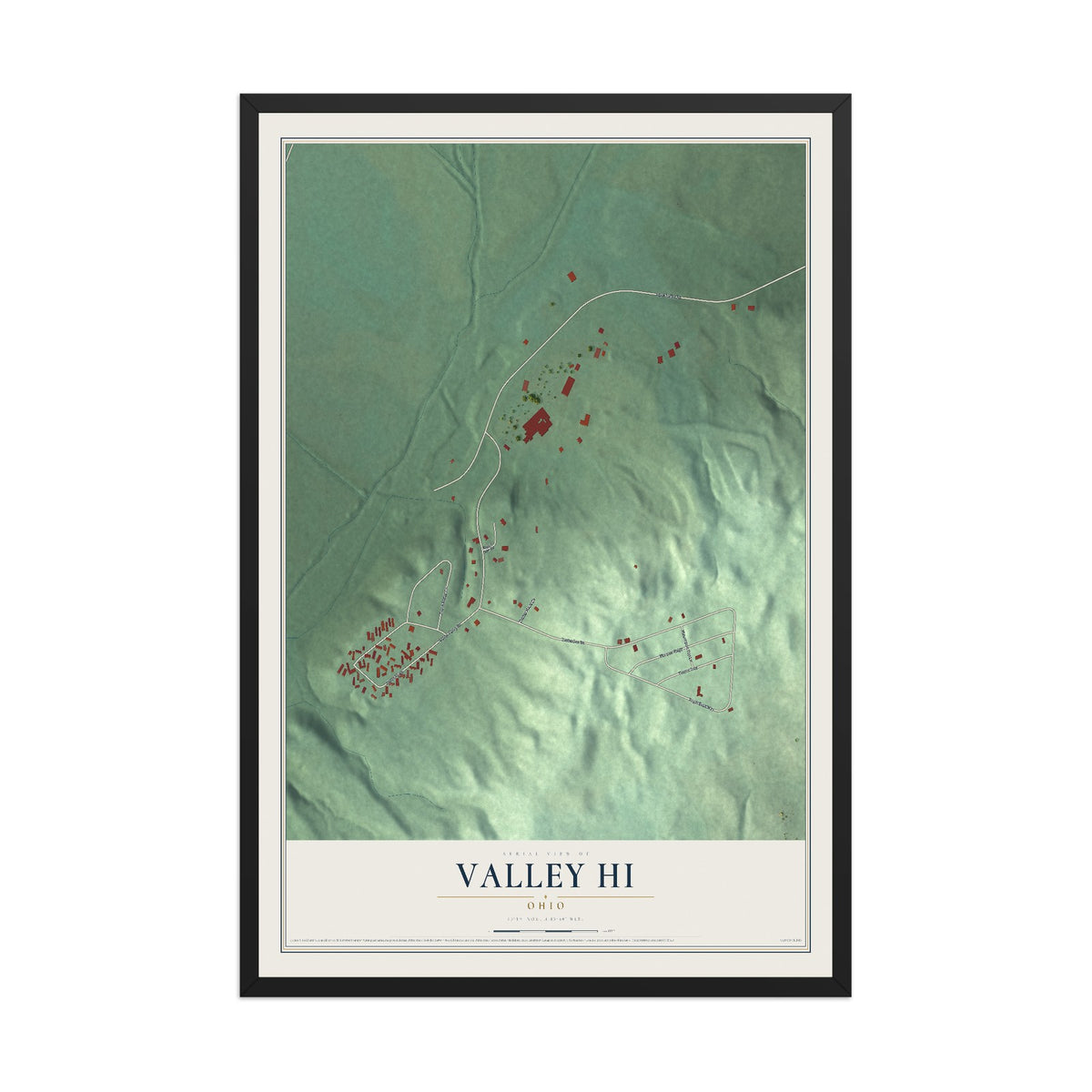 Map of Valley Hi, Ohio, 12 x 18 inch print in a black wood frame