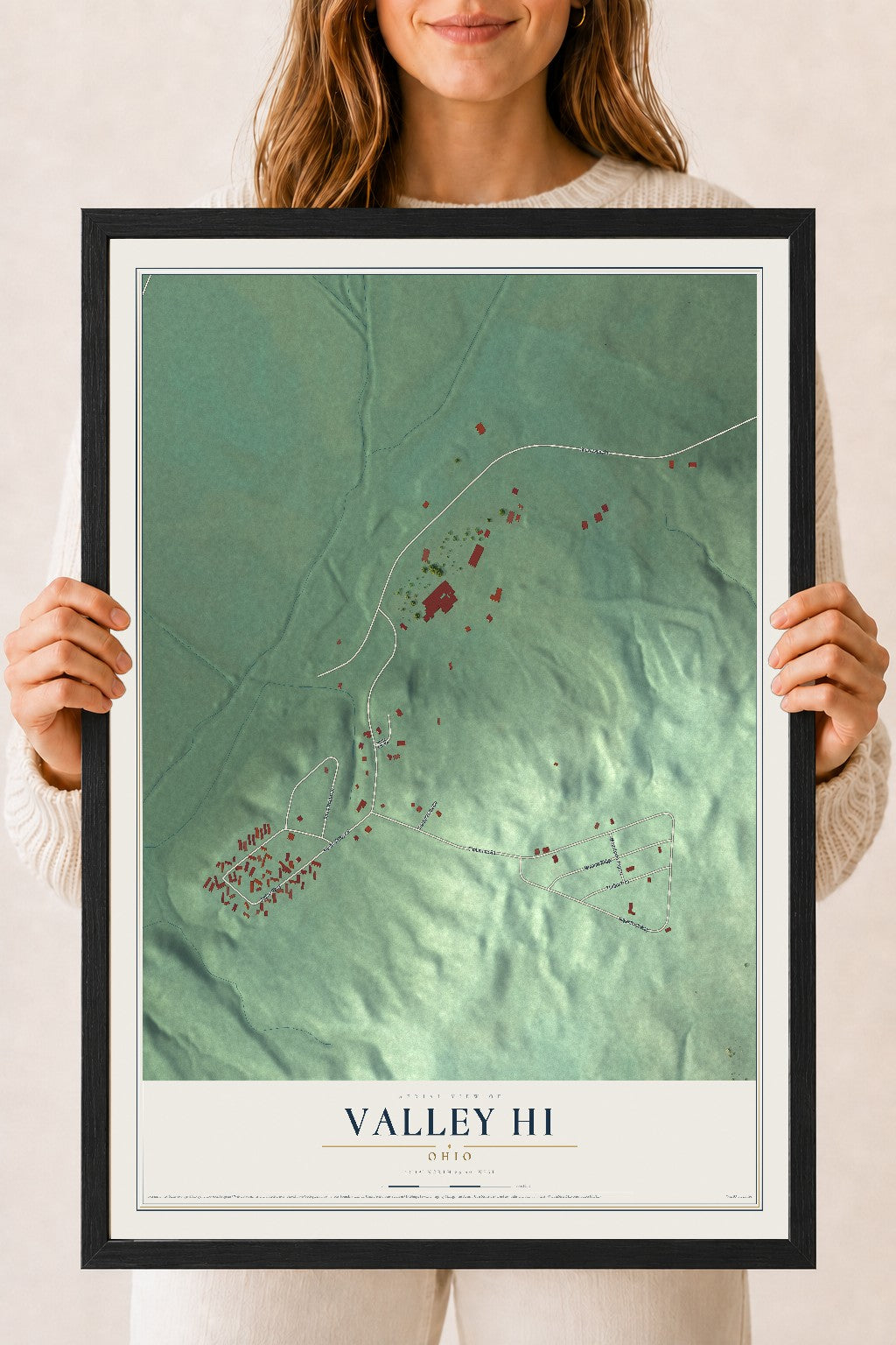 Map of Valley Hi, Ohio, 18 x 24 inch print in a black wood frame