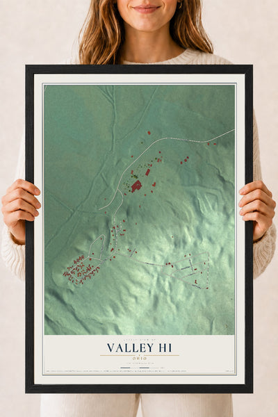 Map of Valley Hi, Ohio, 18 x 24 inch print in a black wood frame