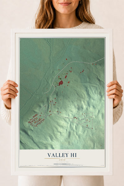 Map of Valley Hi, Ohio, 18 x 24 inch print in a white wood frame