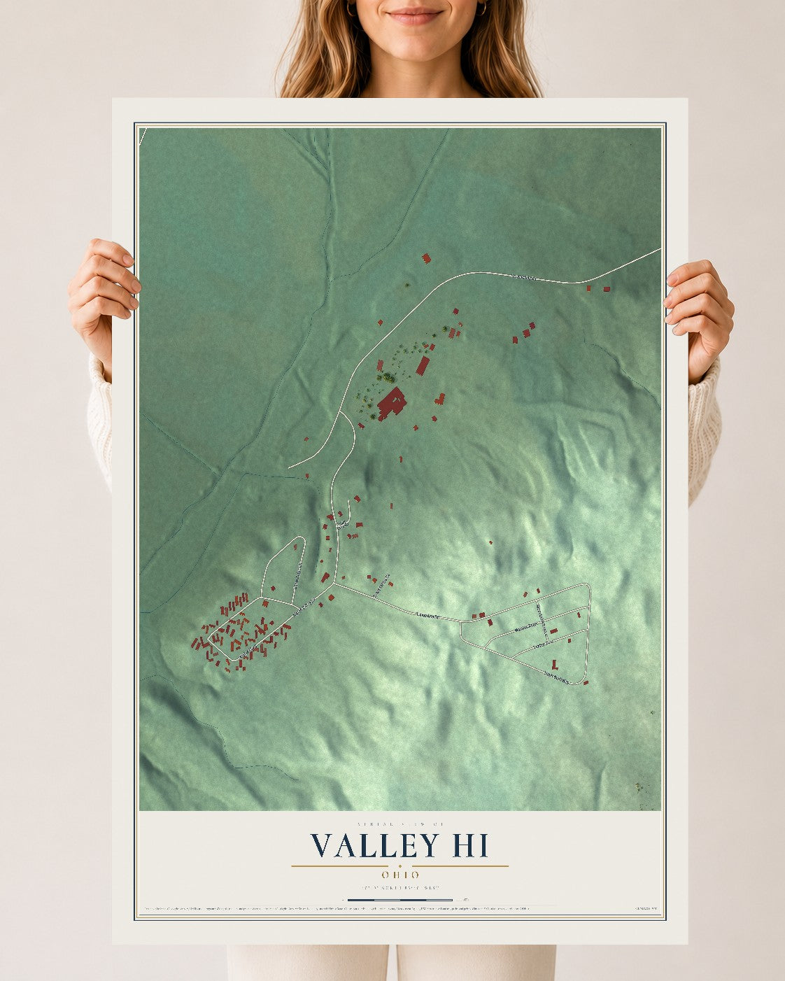 Map of Valley Hi, Ohio, 24 x 36 inch unframed archival matte print