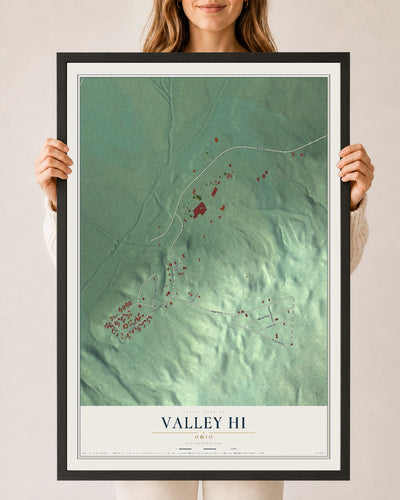 Map of Valley Hi, Ohio, 24 x 36 inch print in a black wood frame