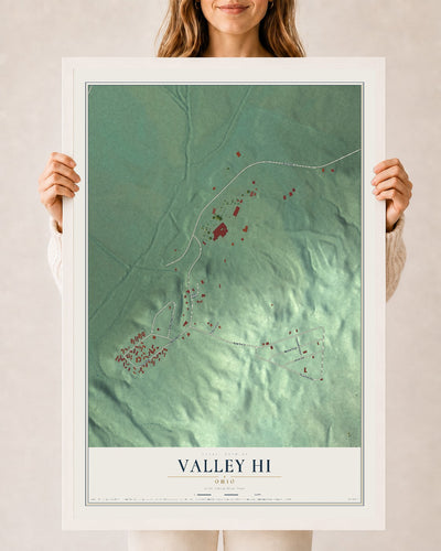 Map of Valley Hi, Ohio, 24 x 36 inch print in a white wood frame