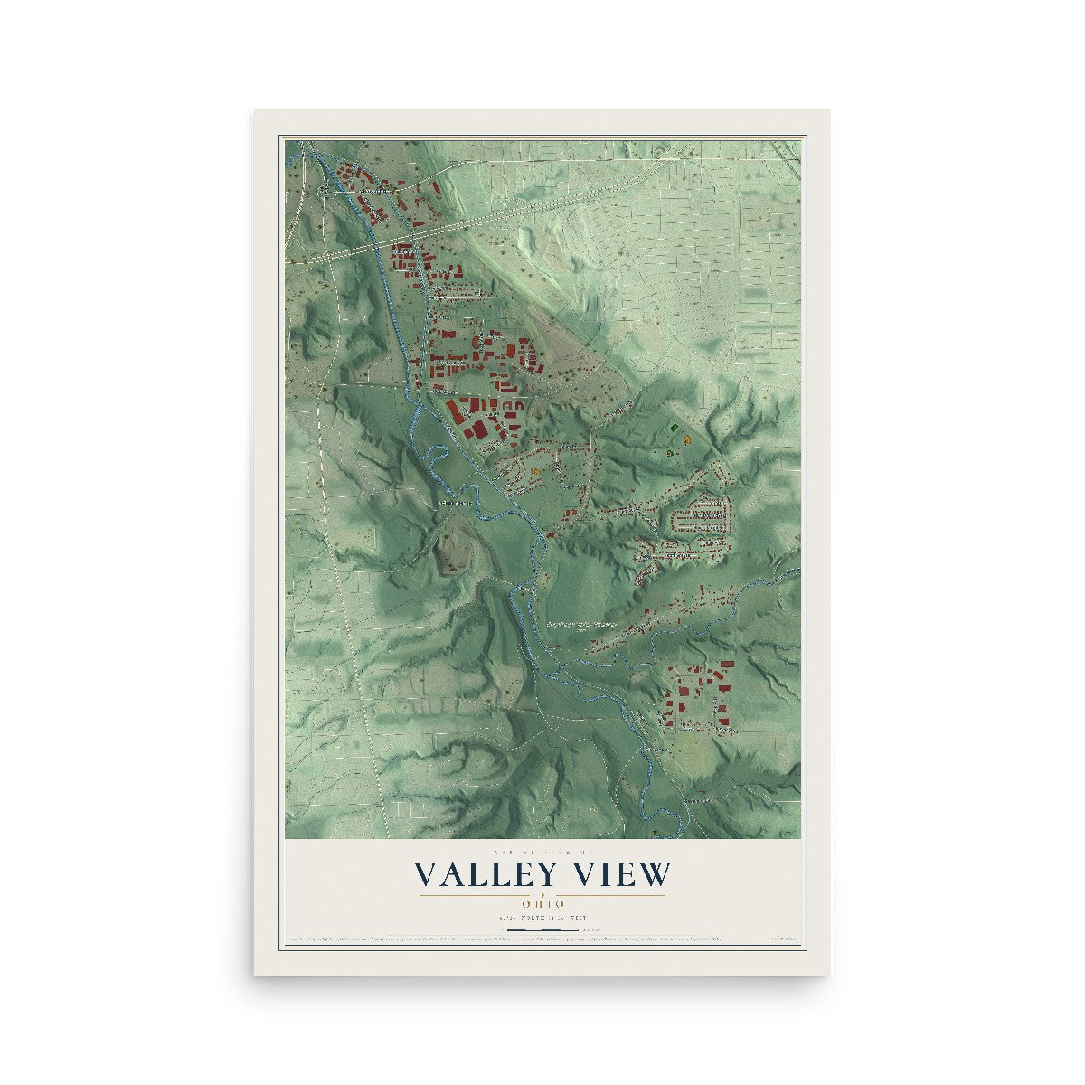 Map of Valley View, Ohio, 12 x 18 inch unframed archival matte print