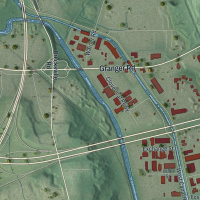 Close-up of the map of Valley View, Ohio print showing street and building detail
