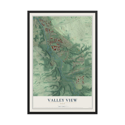 Map of Valley View, Ohio, 12 x 18 inch print in a black wood frame