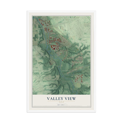 Map of Valley View, Ohio, 12 x 18 inch print in a white wood frame