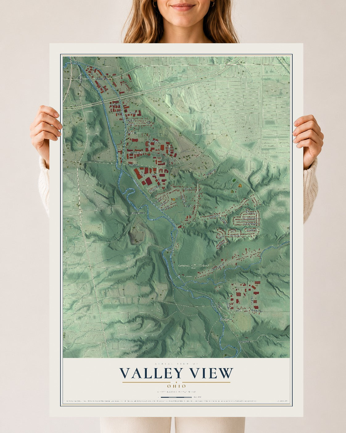 Map of Valley View, Ohio, 24 x 36 inch unframed archival matte print