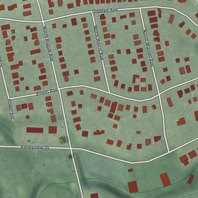 Close-up of the map of Valleyview, Ohio print showing street and building detail