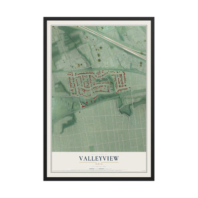 Map of Valleyview, Ohio, 12 x 18 inch print in a black wood frame