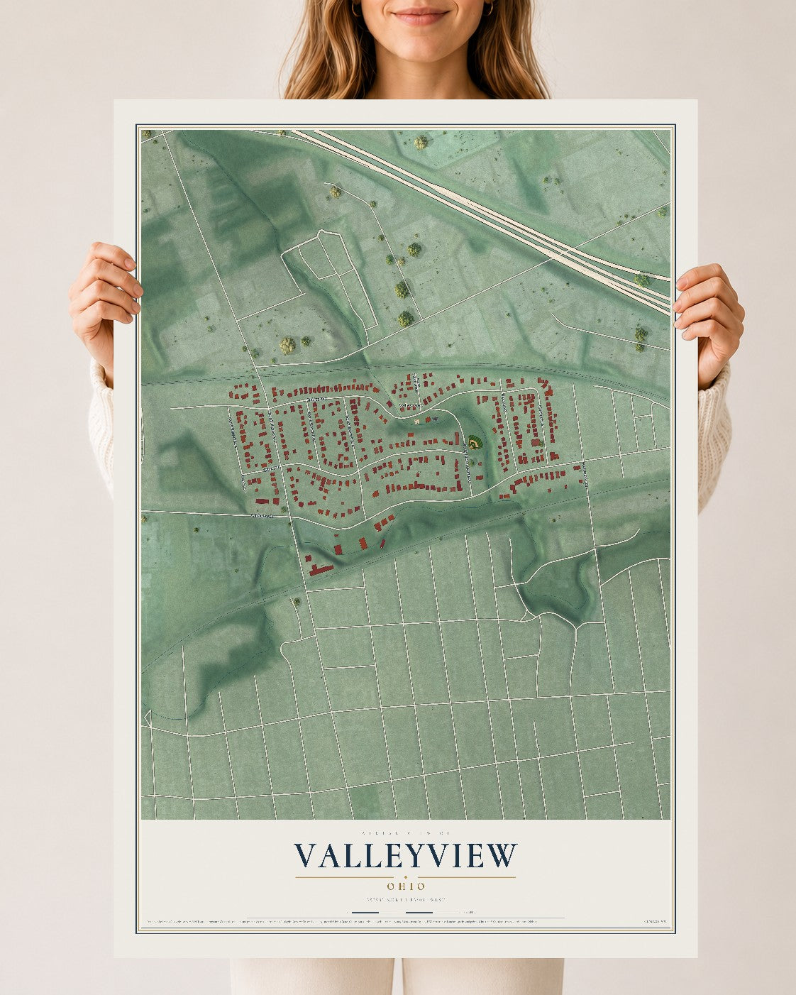 Map of Valleyview, Ohio, 24 x 36 inch unframed archival matte print