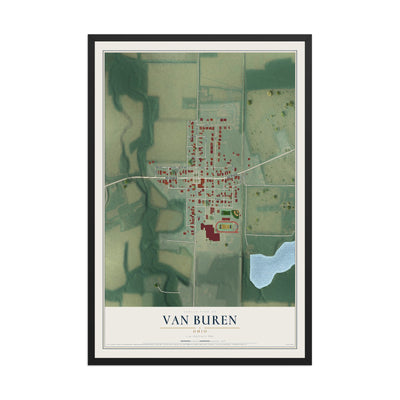 Map of Van Buren, Ohio, 12 x 18 inch print in a black wood frame