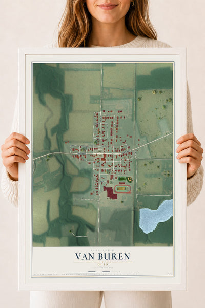 Map of Van Buren, Ohio, 18 x 24 inch print in a white wood frame