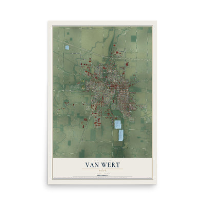 Map of Van Wert, Ohio, 12 x 18 inch unframed archival matte print