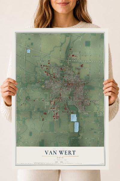 Map of Van Wert, Ohio, 18 x 24 inch unframed archival matte print