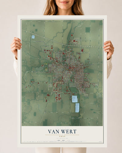 Map of Van Wert, Ohio, 24 x 36 inch unframed archival matte print