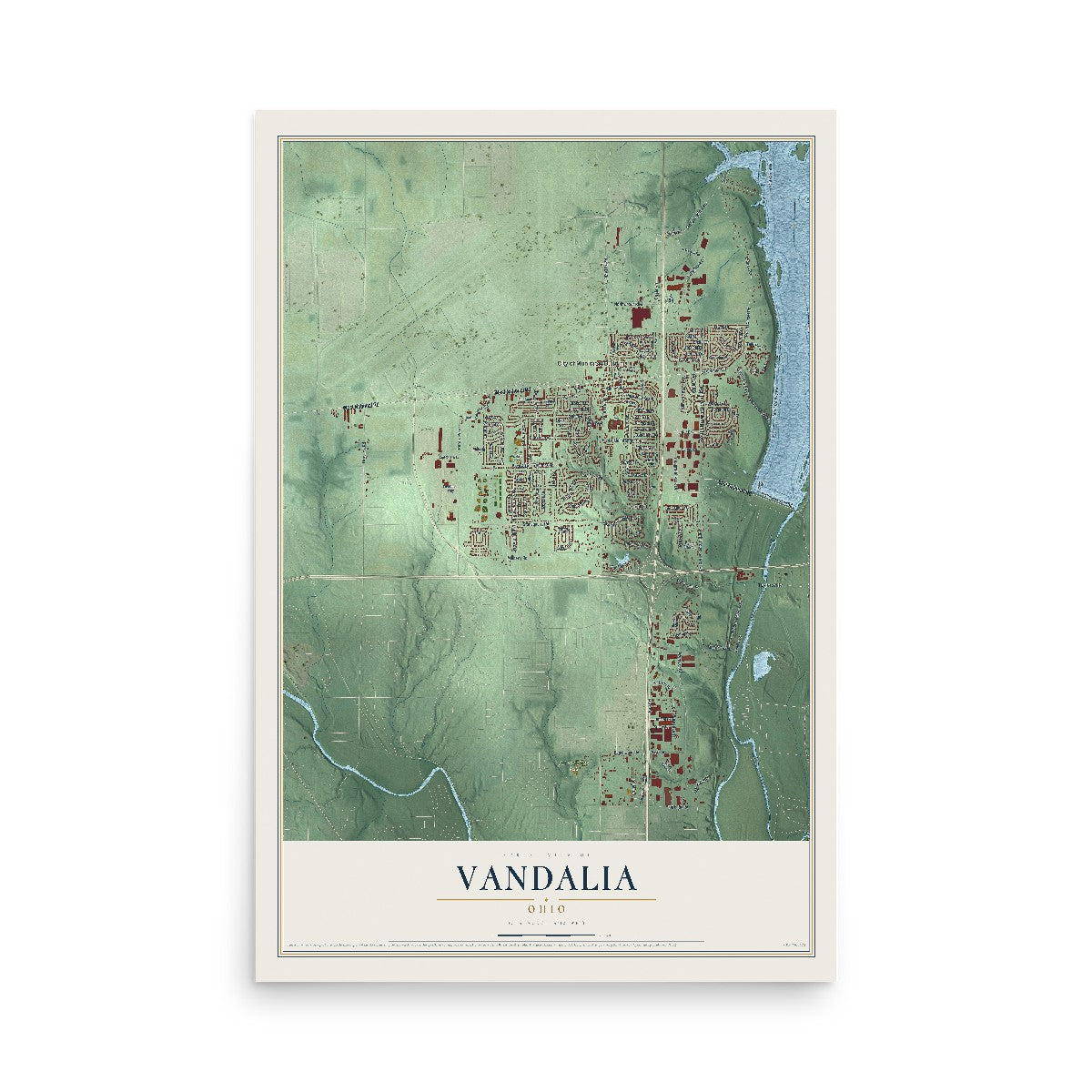 Map of Vandalia, Ohio, 12 x 18 inch unframed archival matte print