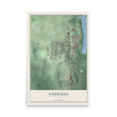 Map of Vandalia, Ohio, 12 x 18 inch unframed archival matte print