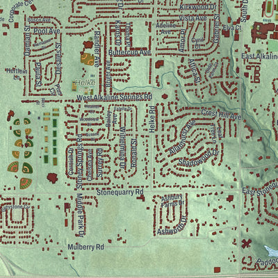 Close-up of the map of Vandalia, Ohio print showing street and building detail