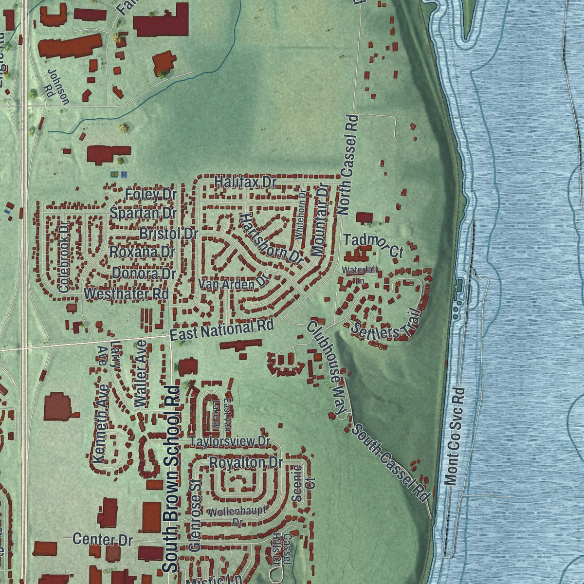 Second close-up of the map of Vandalia, Ohio print showing more streets and buildings