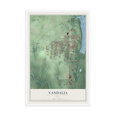 Map of Vandalia, Ohio, 12 x 18 inch print in a white wood frame