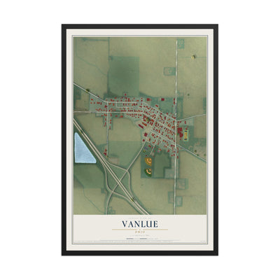 Map of Vanlue, Ohio, 12 x 18 inch print in a black wood frame