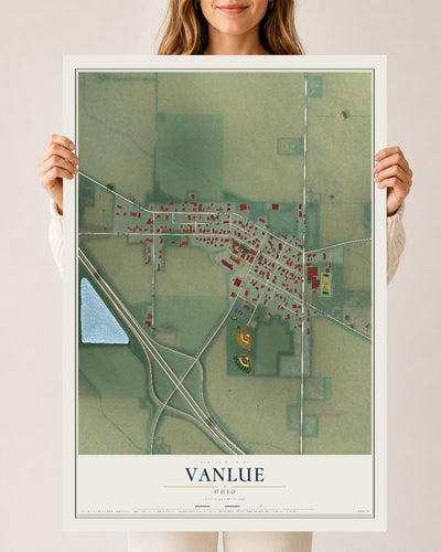Map of Vanlue, Ohio, 24 x 36 inch unframed archival matte print