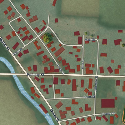 Close-up of the map of Vaughnsville, Ohio print showing street and building detail