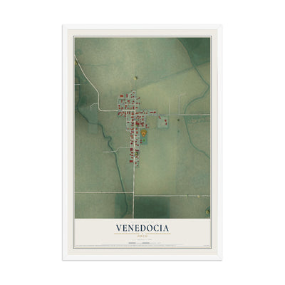 Map of Venedocia, Ohio, 12 x 18 inch print in a white wood frame