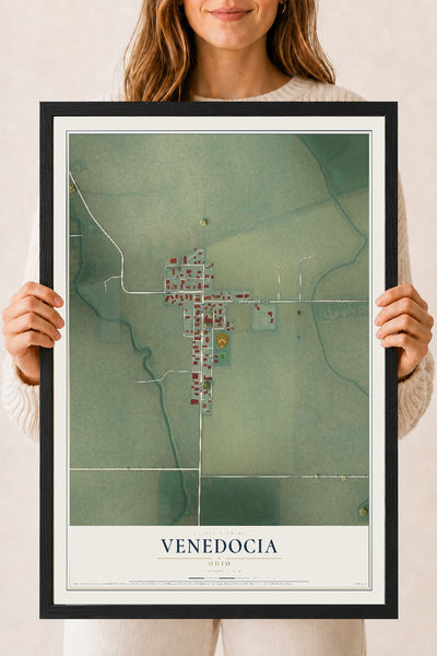 Map of Venedocia, Ohio, 18 x 24 inch print in a black wood frame