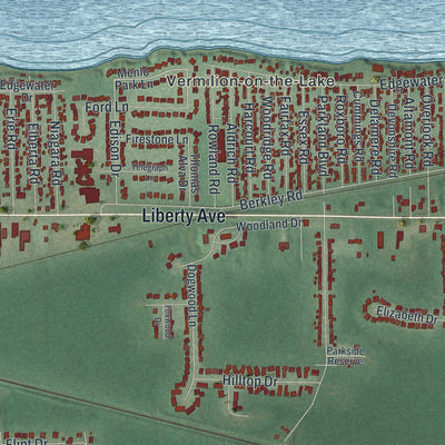 Second close-up of the map of Vermilion, Ohio print showing more streets and buildings