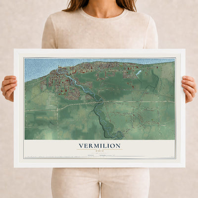 Map of Vermilion, Ohio, 12 x 18 inch print in a white wood frame