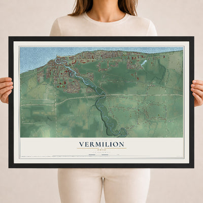 Map of Vermilion, Ohio, 18 x 24 inch print in a black wood frame