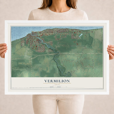 Map of Vermilion, Ohio, 18 x 24 inch print in a white wood frame