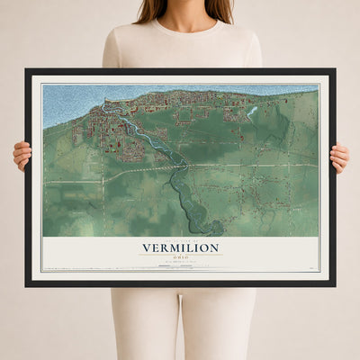 Map of Vermilion, Ohio, 24 x 36 inch print in a black wood frame