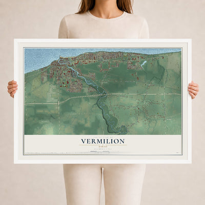 Map of Vermilion, Ohio, 24 x 36 inch print in a white wood frame