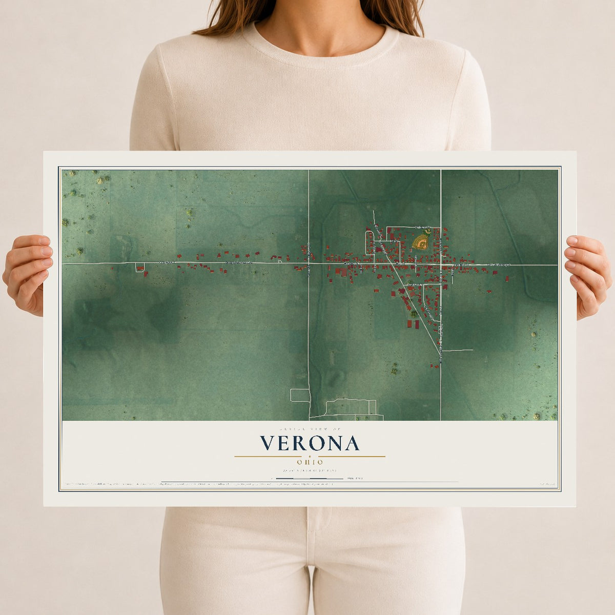 Map of Verona, Ohio, 12 x 18 inch unframed archival matte print
