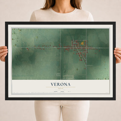 Map of Verona, Ohio, 18 x 24 inch print in a black wood frame