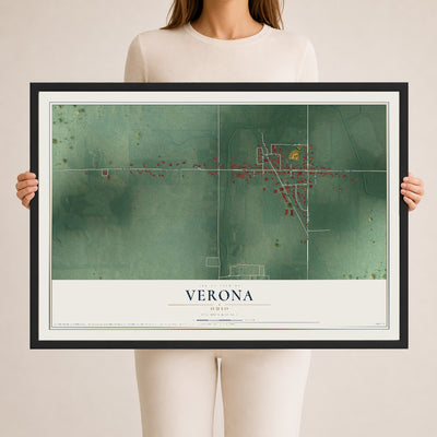 Map of Verona, Ohio, 24 x 36 inch print in a black wood frame