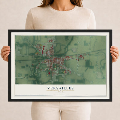 Map of Versailles, Ohio, 12 x 18 inch print in a black wood frame